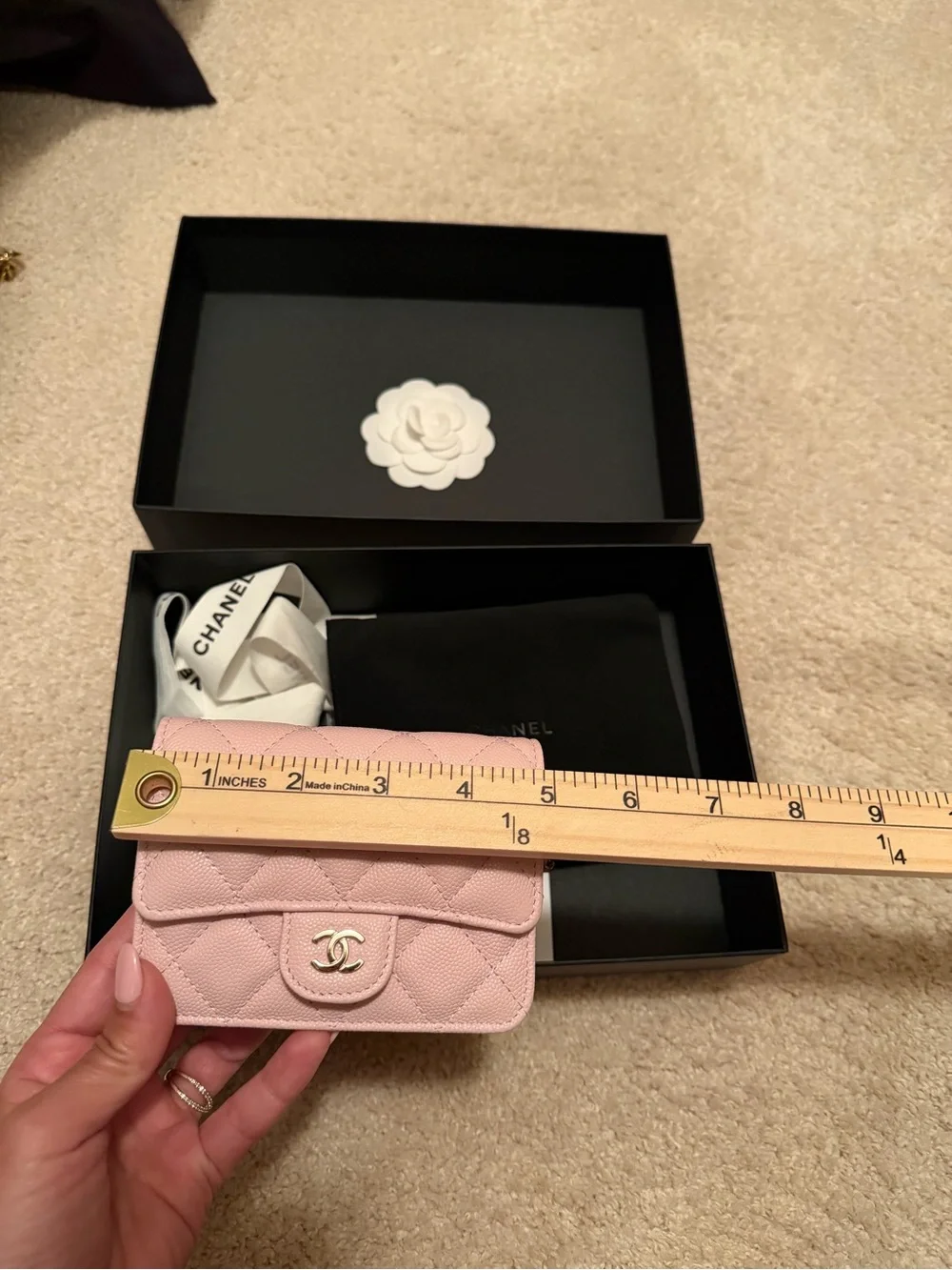 Chanel almost new Giftable pink caviar leather mini micro crossbody bag purse